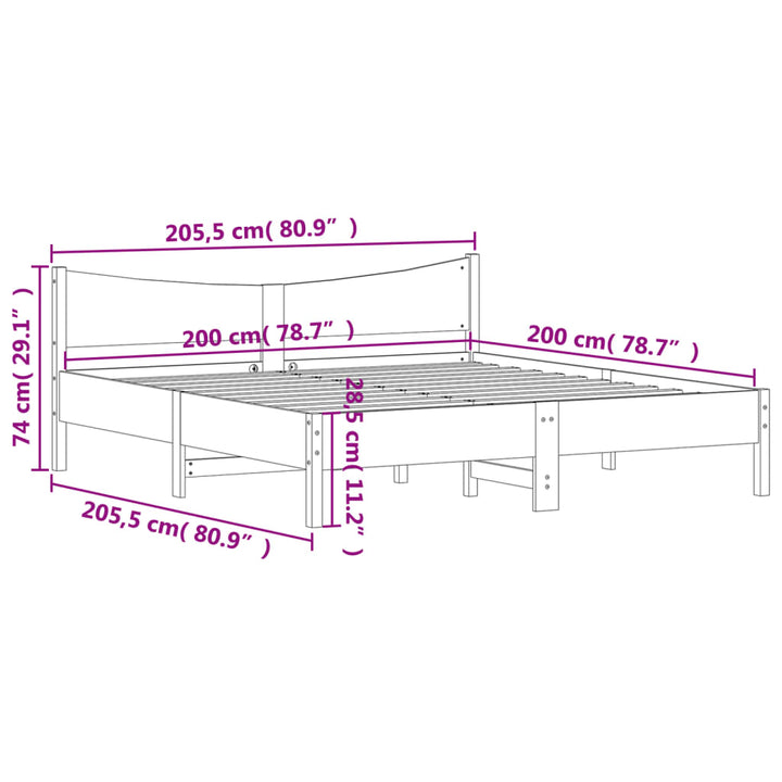 sengeramme uden madras 200x200 cm massivt fyrretræ hvid