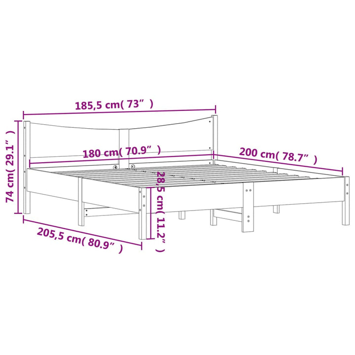 sengeramme uden madras 180x200 cm massivt fyrretræ