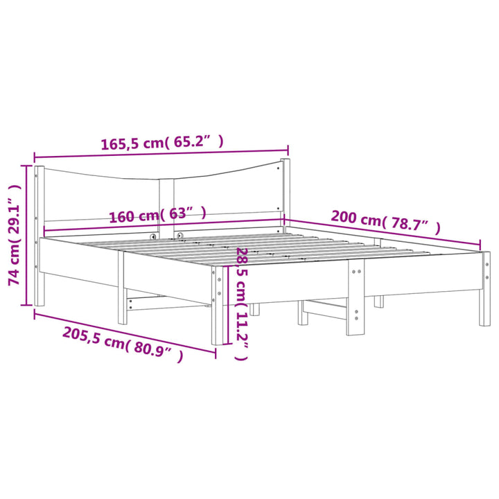 sengeramme uden madras 160x200 cm massivt fyrretræ