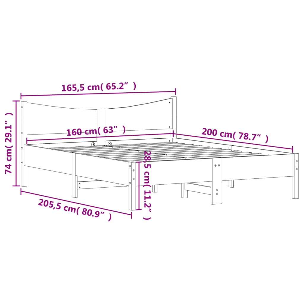 sengeramme uden madras 160x200 cm massivt fyrretræ hvid