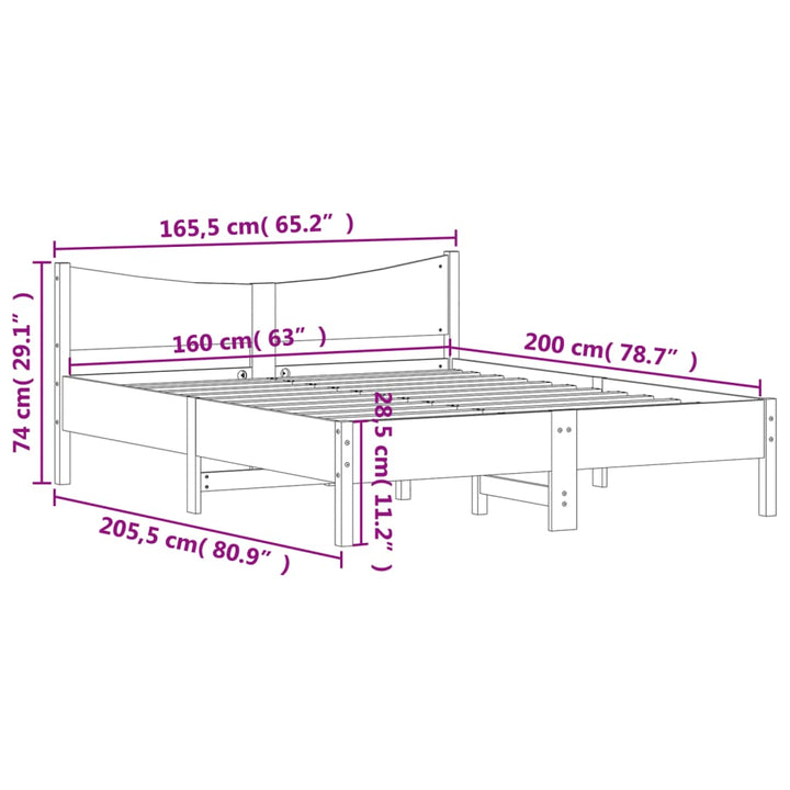 sengeramme uden madras 160x200 cm massivt fyrretræ hvid