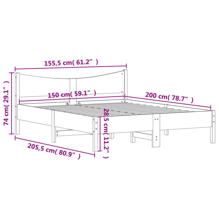 sengeramme uden madras 150x200 cm massivt fyrretræ hvid