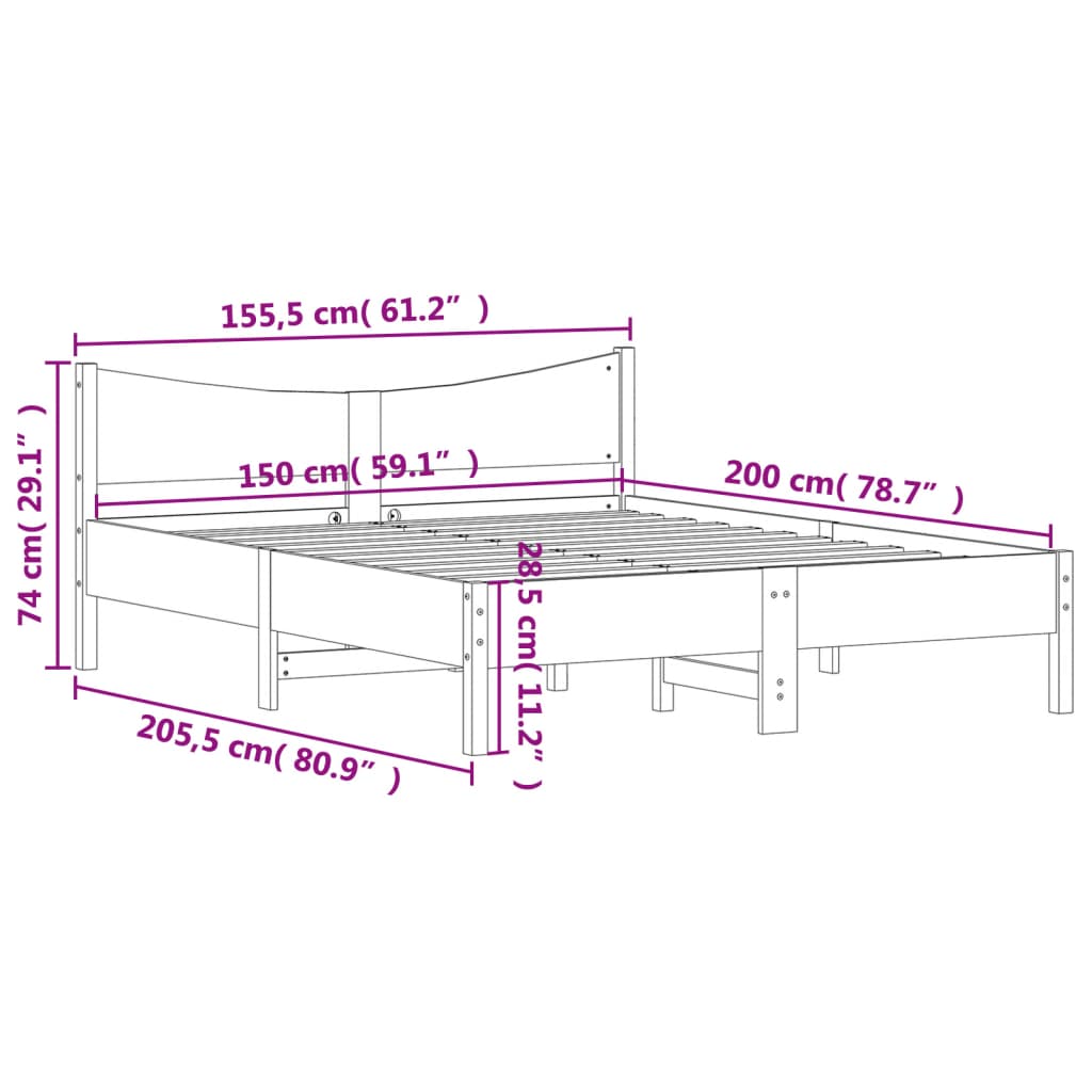 sengeramme uden madras 150x200 cm massivt fyrretræ gyldenbrun