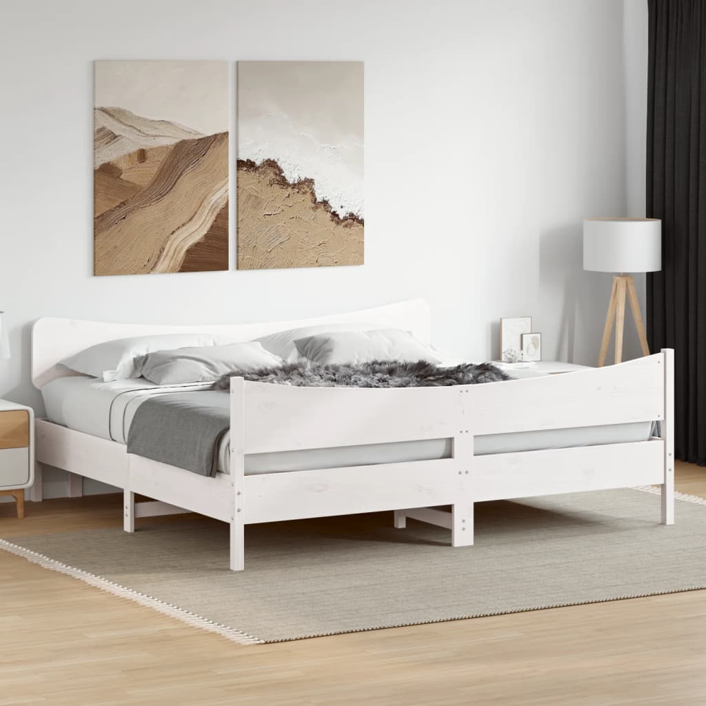 sengeramme uden madras 200x200 cm massivt fyrretræ hvid
