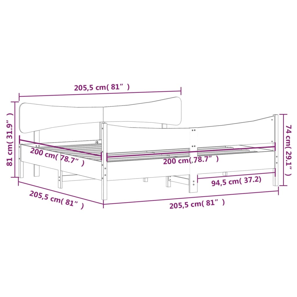 sengeramme uden madras 200x200 cm massivt fyrretræ gyldenbrun