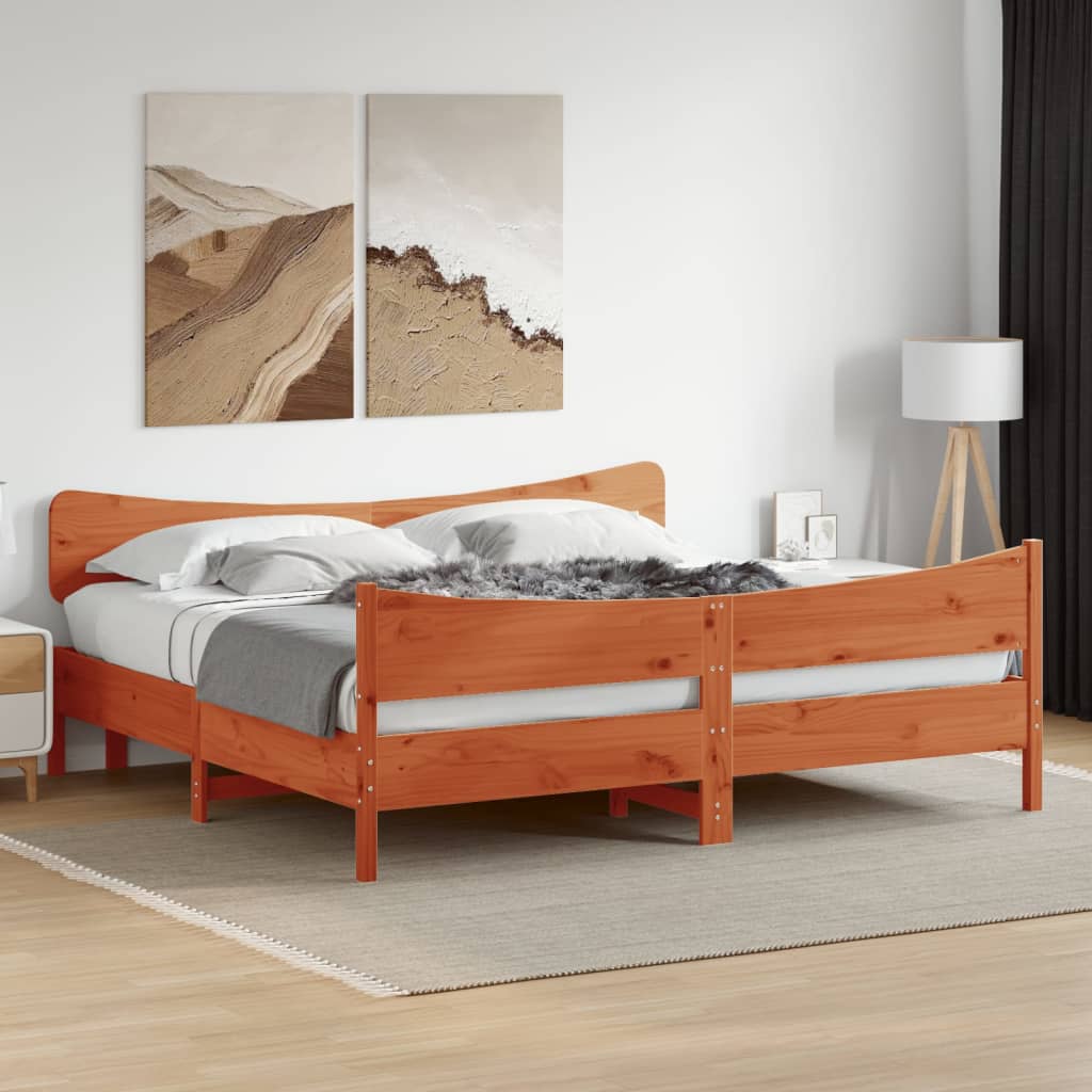 sengeramme uden madras 200x200 cm massivt fyrretræ gyldenbrun