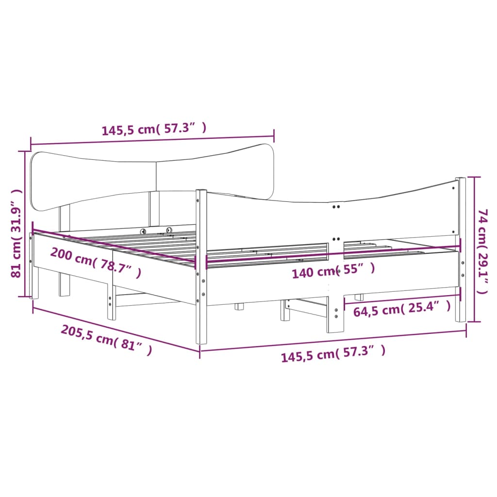 sengeramme uden madras 140x200 cm massivt fyrretræ hvid