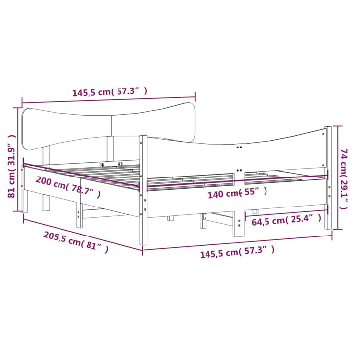 sengeramme uden madras 140x200 cm massivt fyrretræ hvid