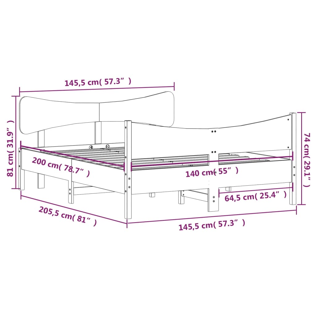 sengeramme uden madras 140x200 cm massivt fyr gyldenbrun