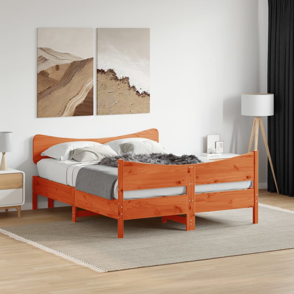 sengeramme uden madras 140x200 cm massivt fyr gyldenbrun