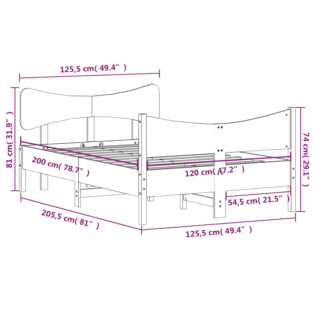 sengeramme uden madras 120x200 cm massivt fyrretræ