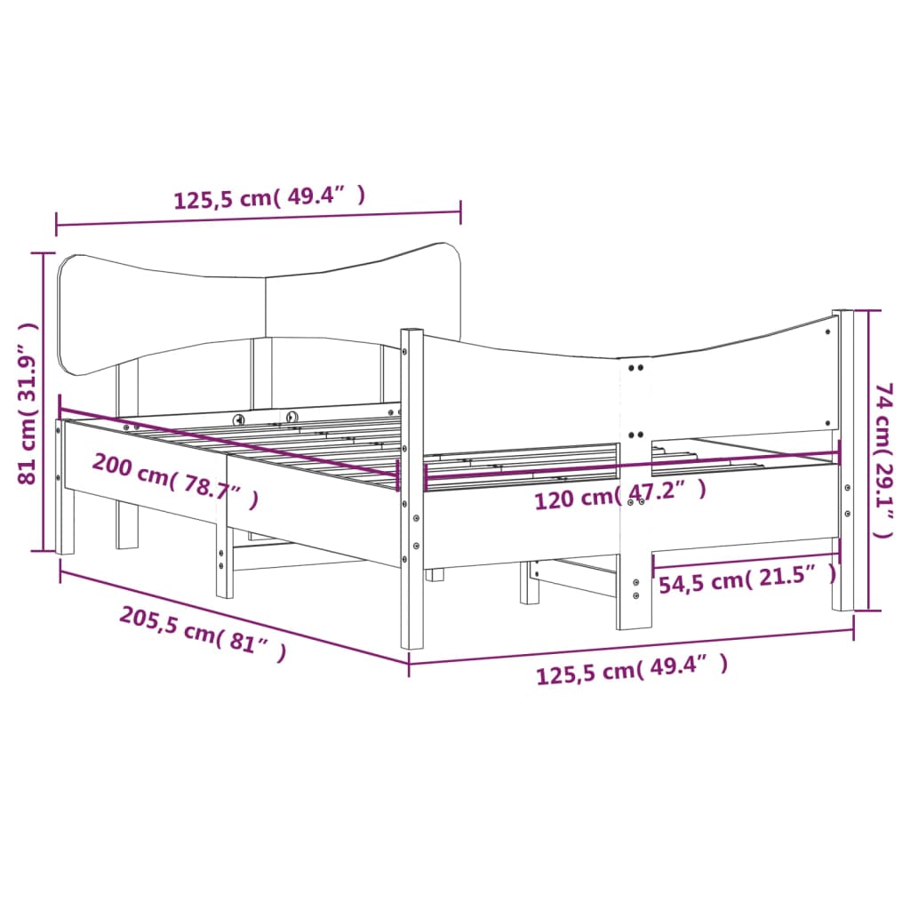 sengeramme uden madras 120x200 cm massivt fyrretræ gyldenbrun