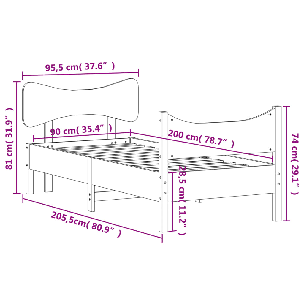 sengeramme uden madras 90x200 cm massivt fyrretræ gyldenbrun