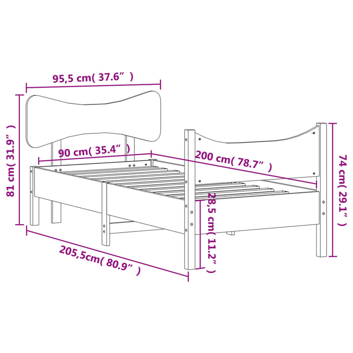 sengeramme uden madras 90x200 cm massivt fyrretræ gyldenbrun