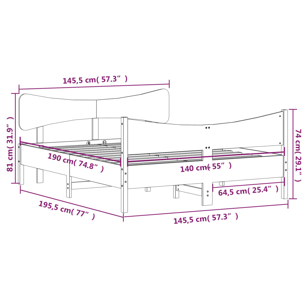 sengeramme uden madras 140x190 cm massivt fyrretræ hvid