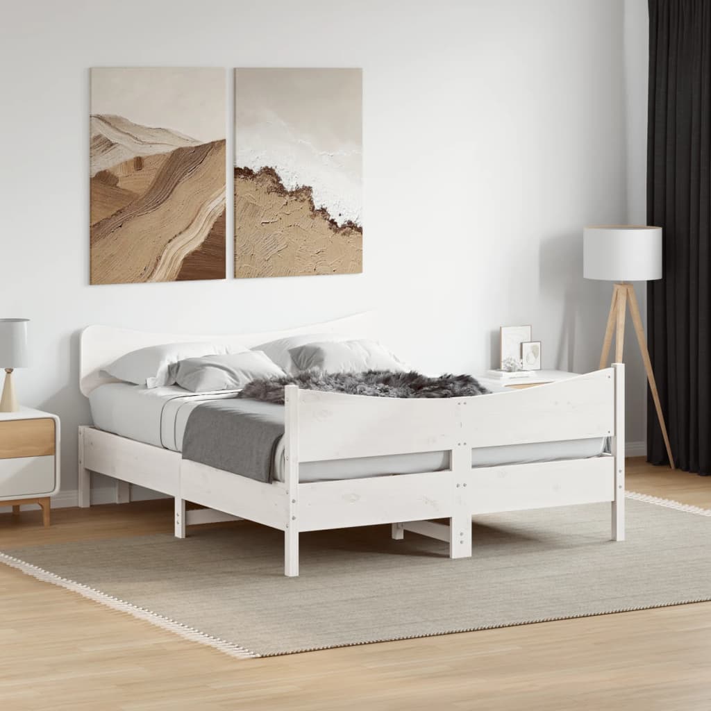 sengeramme uden madras 140x190 cm massivt fyrretræ hvid
