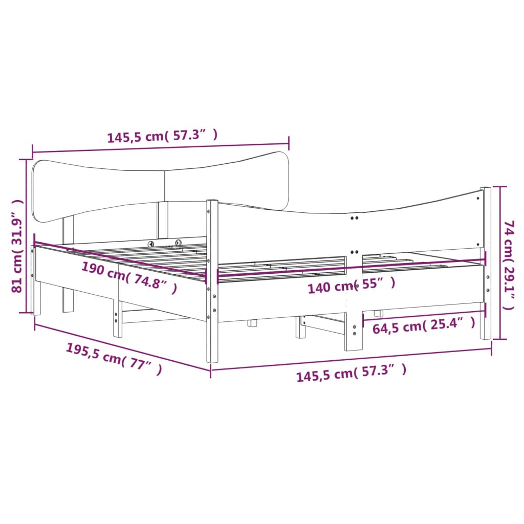 sengeramme uden madras 140x190 cm massivt fyrretræ gyldenbrun