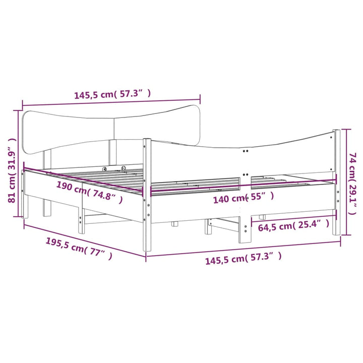 sengeramme uden madras 140x190 cm massivt fyrretræ gyldenbrun