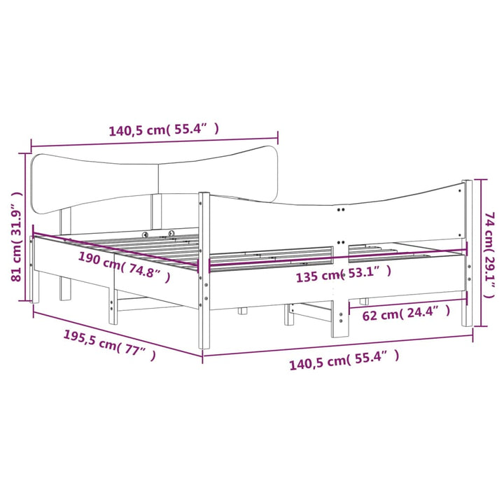 sengeramme uden madras 135x190 cm massivt fyrretræ hvid