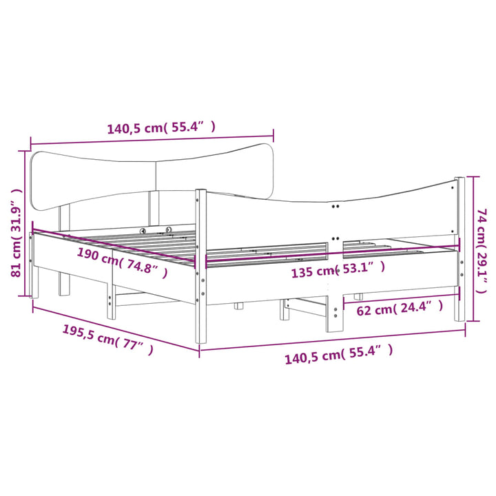 sengeramme uden madras 135x190 cm massivt fyrretræ hvid