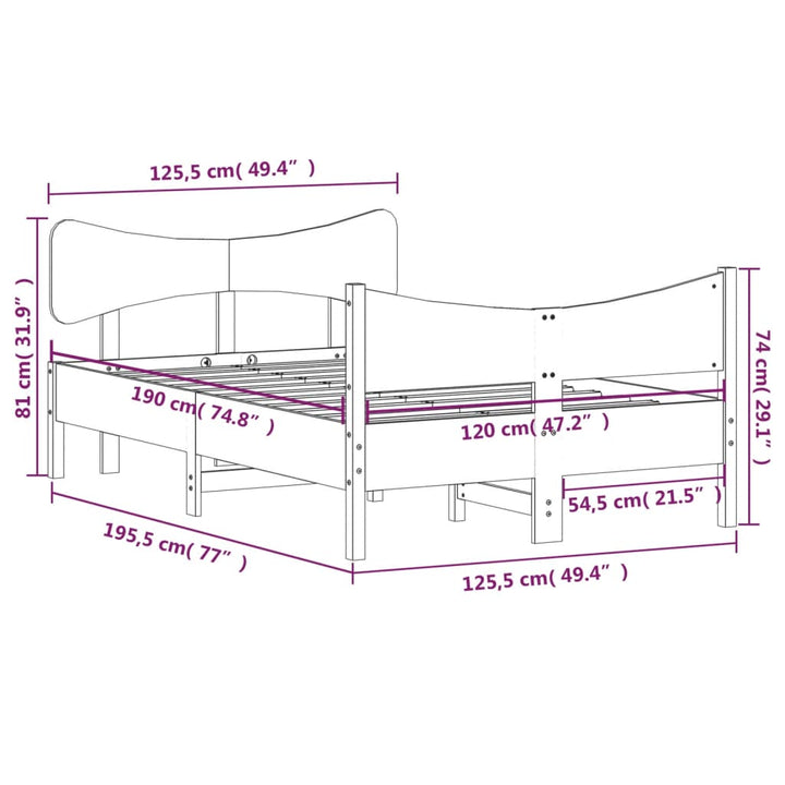 sengeramme uden madras 120x190 cm massivt fyrretræ
