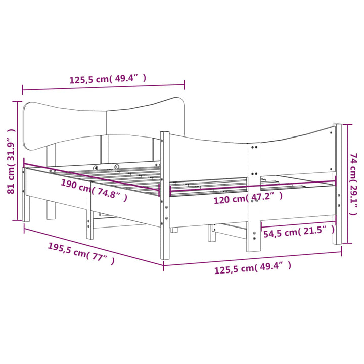 sengeramme uden madras 120x190 cm massivt fyrretræ gyldenbrun