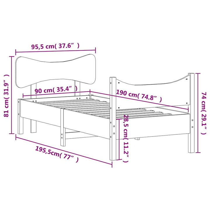 sengeramme uden madras 90x190 cm massivt fyrretræ gyldenbrun