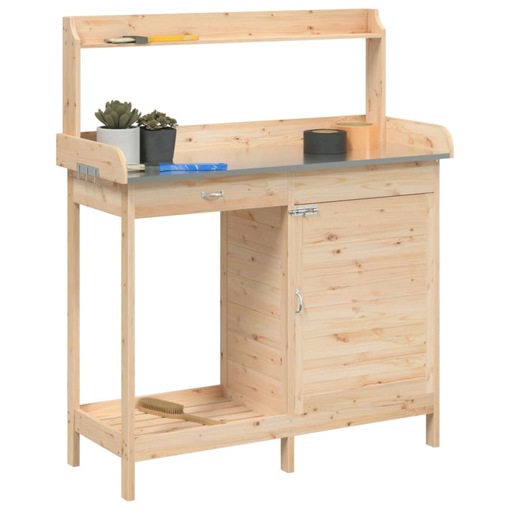 pottebænk med skab 110,5x45x124,5 cm massivt grantræ