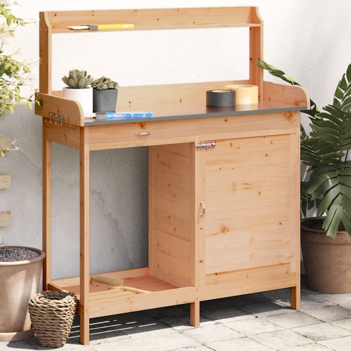 pottebænk med skab 110,5x45x124,5 cm massivt grantræ brun