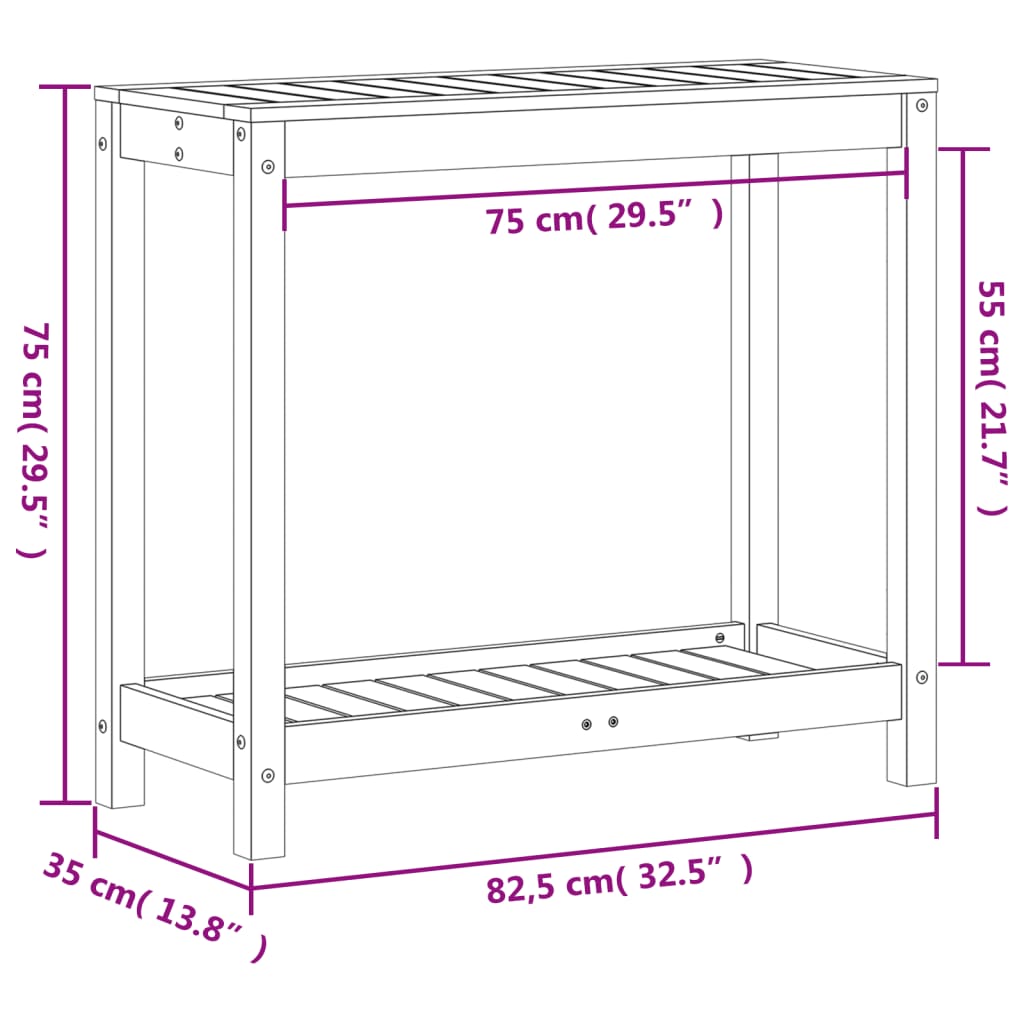 plantebord med hylde 82,5x35x75 cm massivt douglasgran