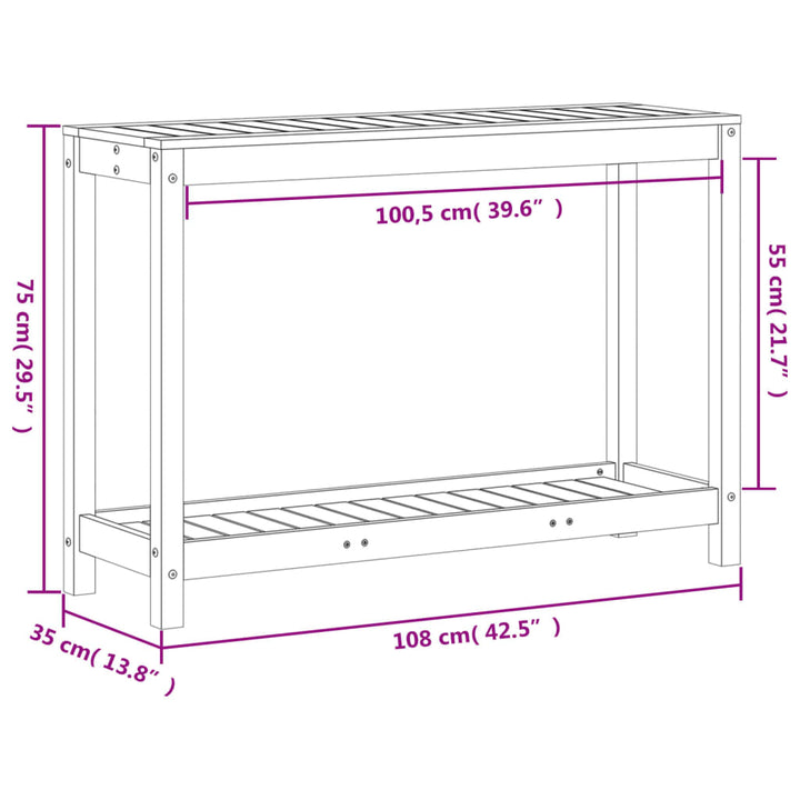 plantebord med hylde 108x35x75 cm massivt douglasgran