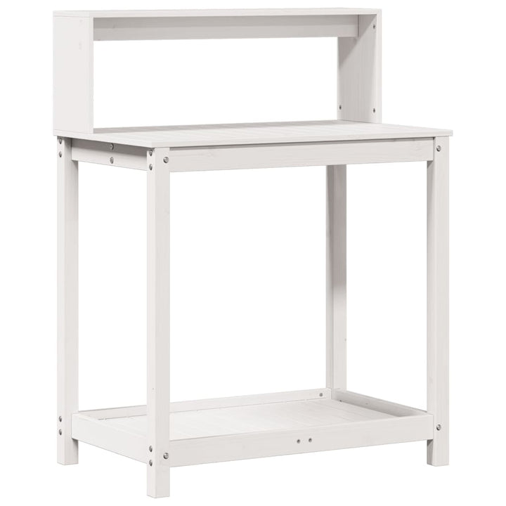 plantebord med hylder 82,5x50x109,5 cm massivt fyrretræ hvid
