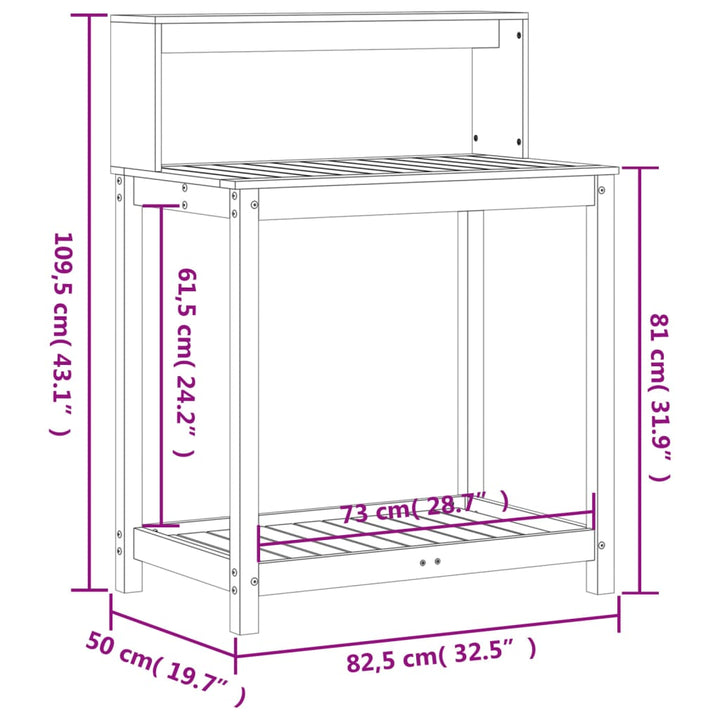 plantebord med hylder 82,5x50x109,5 cm massivt fyrretræ hvid