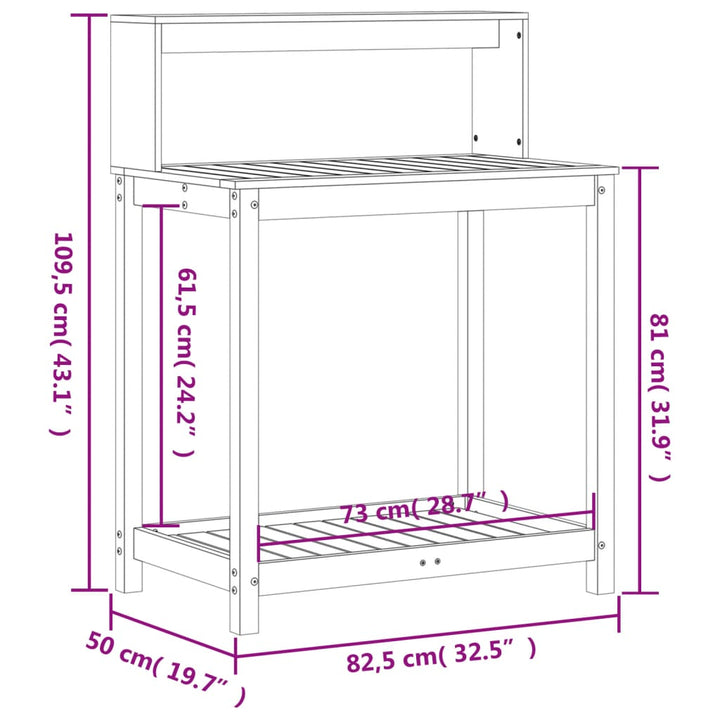 plantebord med hylder 82,5x50x109,5 cm massivt douglasgran