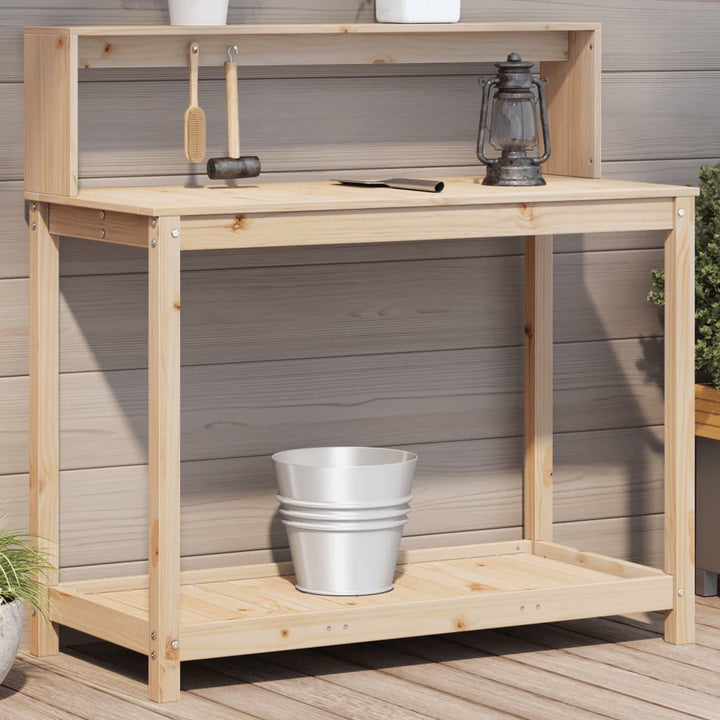 plantebord med hylder 108x50x109,5 cm massivt fyrretræ