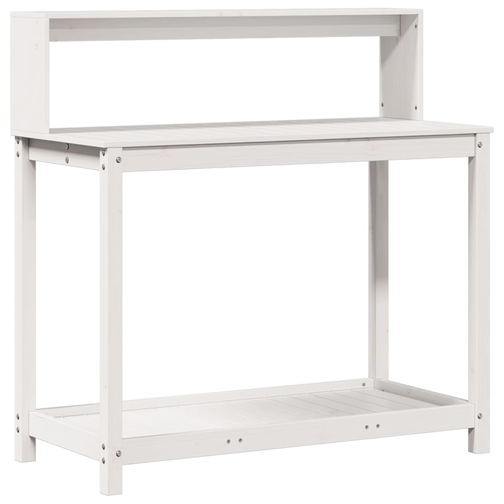 plantebord med hylder 108x50x109,5 cm massivt fyrretræ hvid
