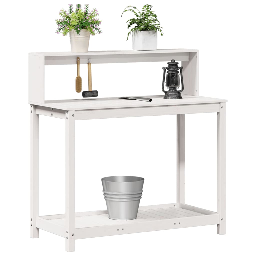 plantebord med hylder 108x50x109,5 cm massivt fyrretræ hvid