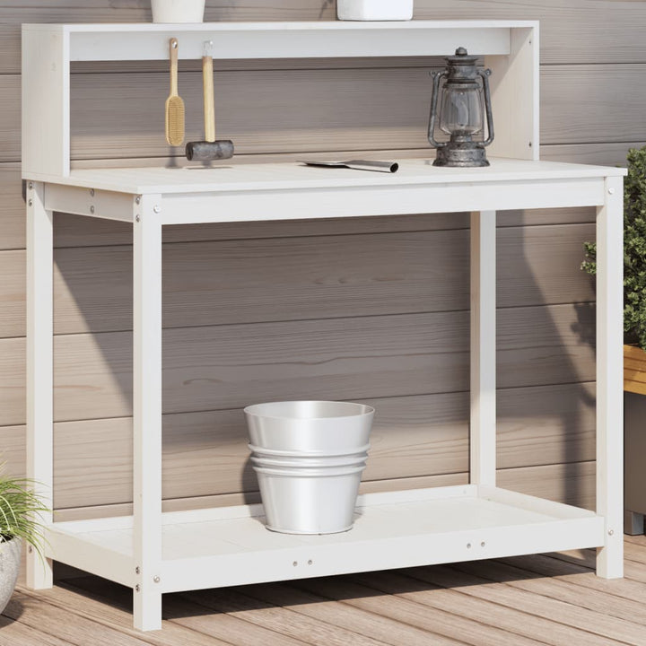 plantebord med hylder 108x50x109,5 cm massivt fyrretræ hvid