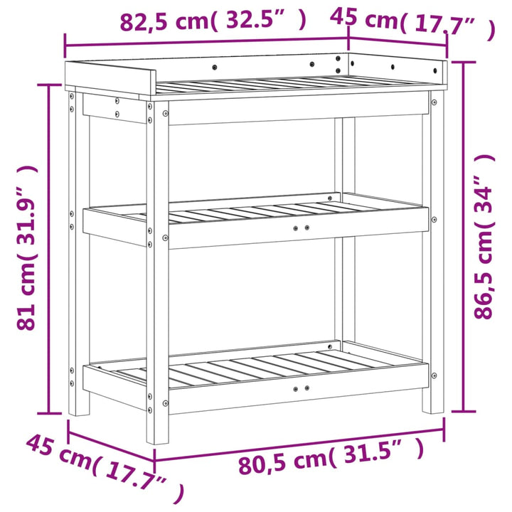 plantebord med hylder 82,5x45x86,5 cm massivt fyrretræ