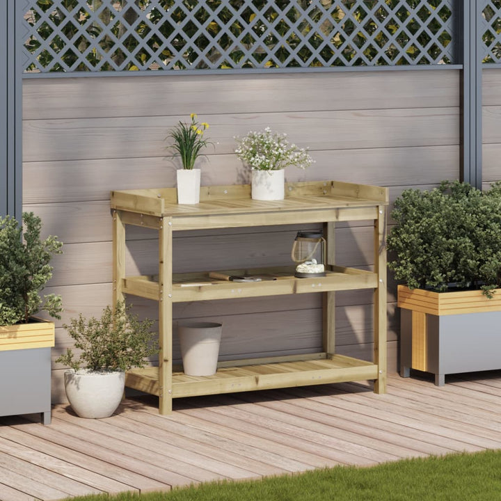 plantebord med hylder 108x45x86,5 cm imprægneret fyrretræ