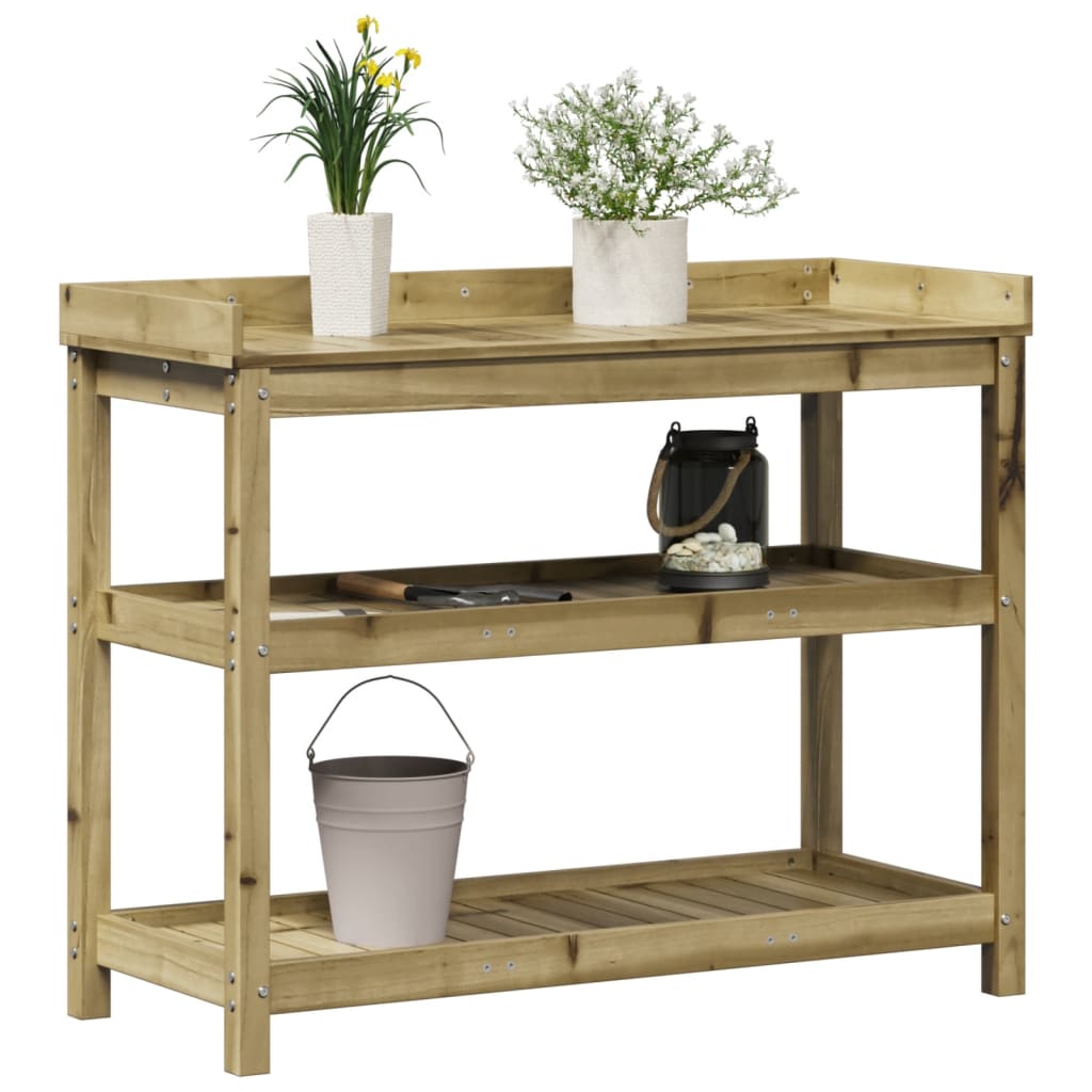 plantebord med hylder 108x45x86,5 cm imprægneret fyrretræ