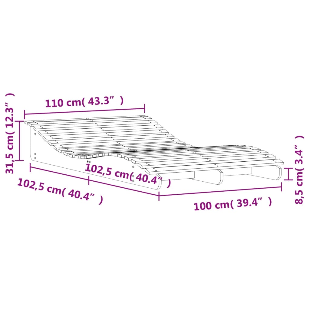 liggestol 205x110x31,5 cm massivt fyrretræ