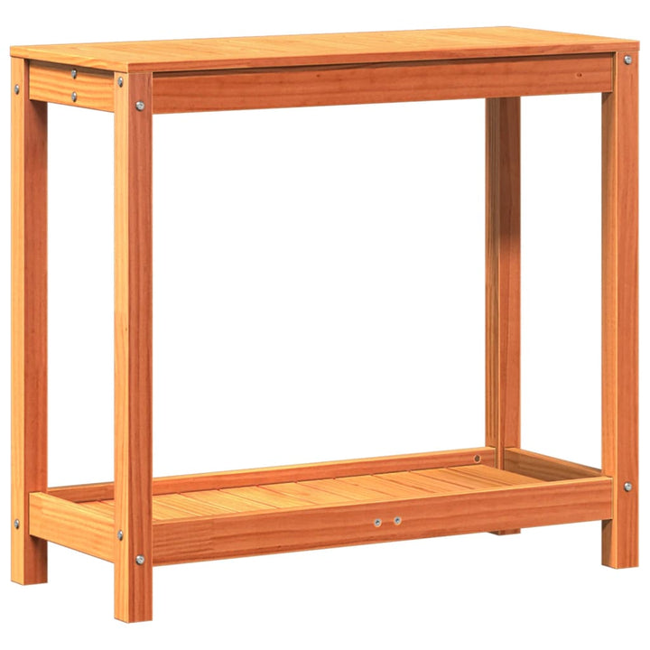 plantebord med hylde 82,5x35x75 cm massivt fyrretræ gyldenbrun