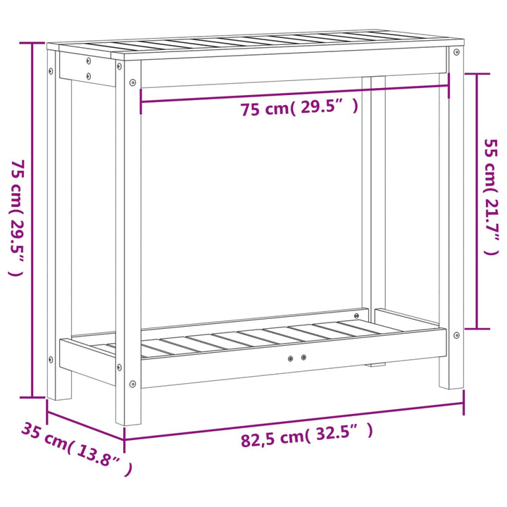 plantebord med hylde 82,5x35x75 cm massivt fyrretræ gyldenbrun