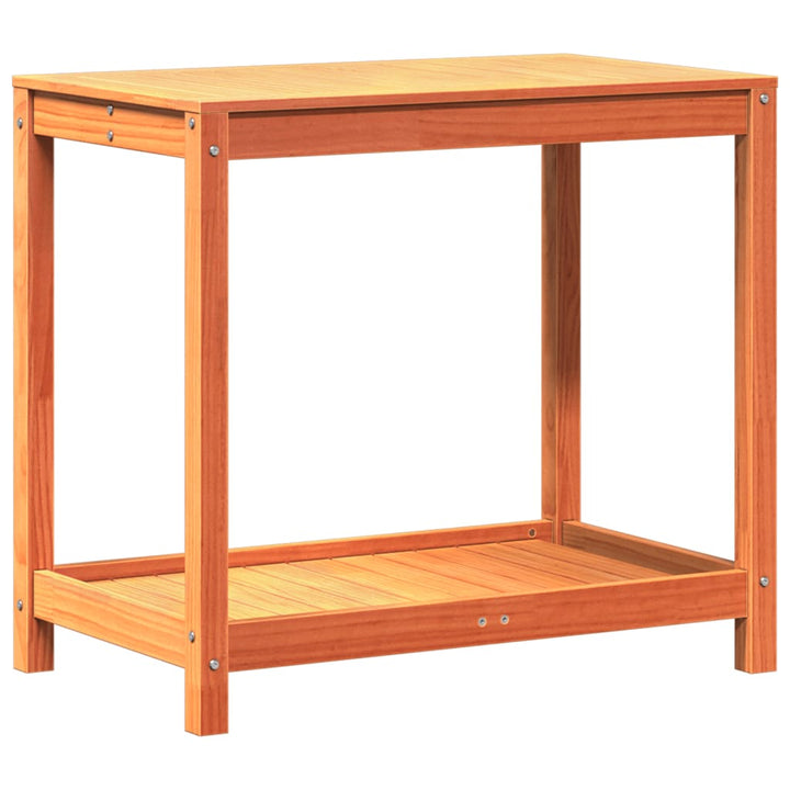 plantebord med hylde 82,5x50x75 cm massivt fyrretræ gyldenbrun