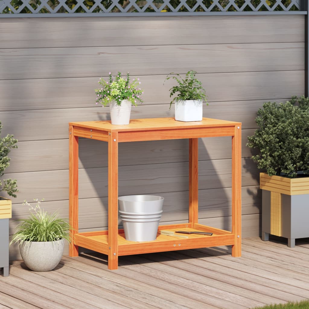 plantebord med hylde 82,5x50x75 cm massivt fyrretræ gyldenbrun