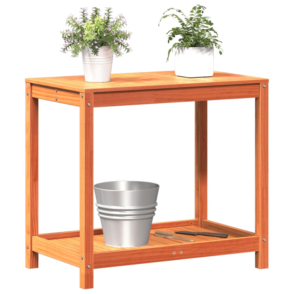 plantebord med hylde 82,5x50x75 cm massivt fyrretræ gyldenbrun