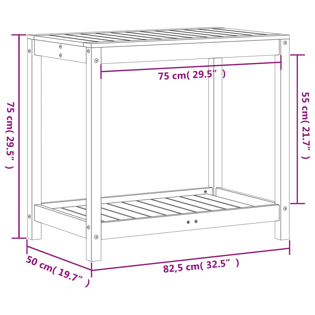 plantebord med hylde 82,5x50x75 cm massivt fyrretræ gyldenbrun