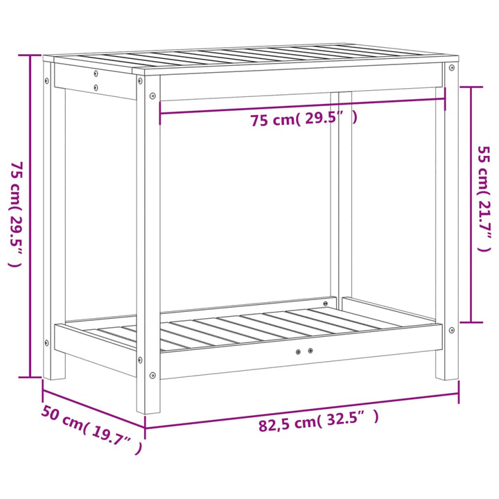 plantebord med hylde 82,5x50x75 cm massivt fyrretræ gyldenbrun