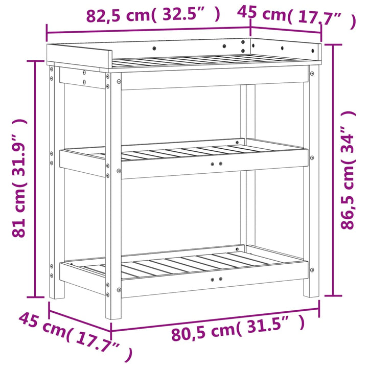 plantebord med hylder 82,5x45x86,5 cm massivt fyrretræ brun